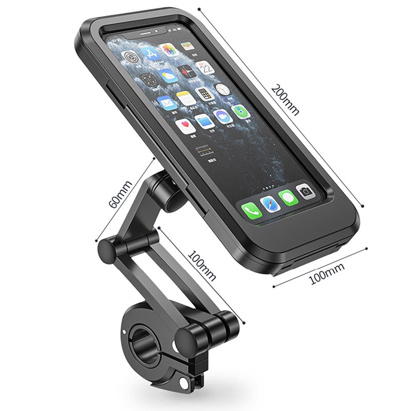 Universal fit bicycle phone holder, waterproof WeatherGuard design for all weather.