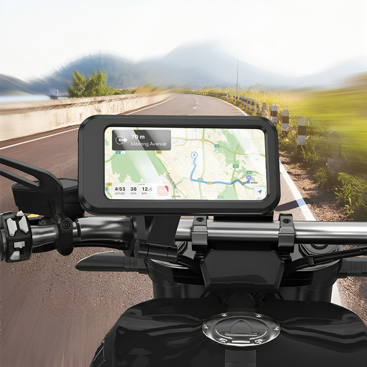 Durable WeatherGuard phone mount for all weather bicycle rides.