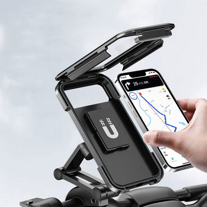 Universal waterproof smartphone holder for bikes and motorcycles, secure fit.