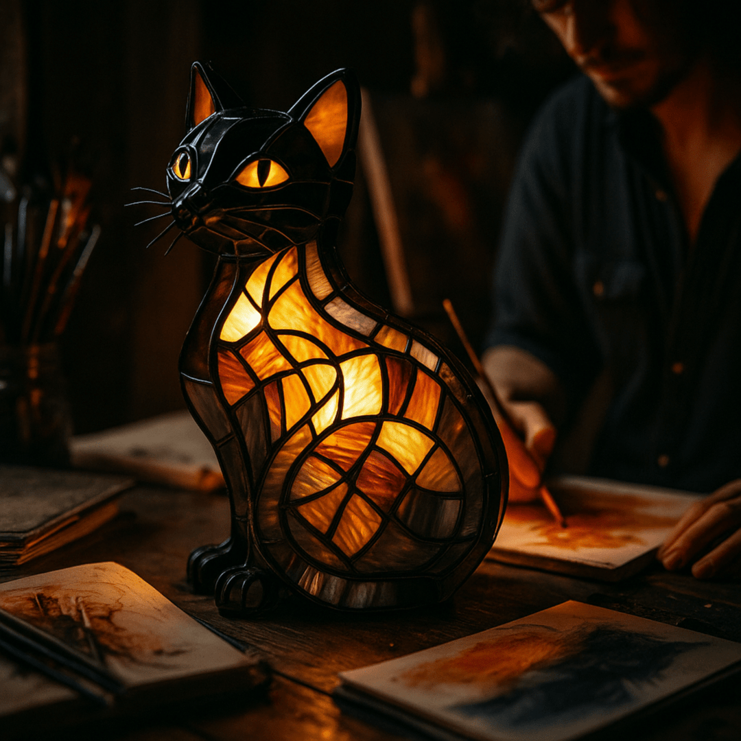 Charming cat LED night light for gentle ambiance. A whimsical silicone decorative lamp with LED glow.
