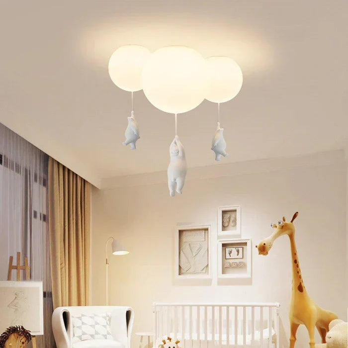 Decorative bear & balloon ceiling lamp, warm white LED, perfect for a child's playful space.
