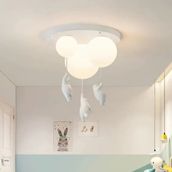 Children's whimsical ceiling light, bear and balloon motif, LED lamp for nursery ambiance.