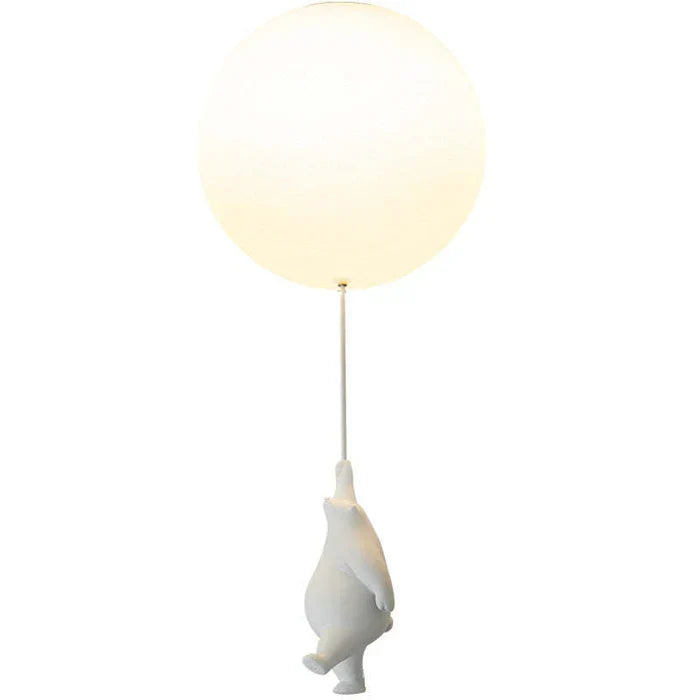 Playful kids' ceiling lamp with bear & balloons, warm white LED, plastic & metal.