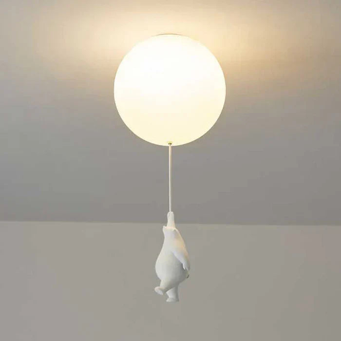 Nursery bear ceiling light, decorative balloon lamp, warm white LED, creates a playful atmosphere.