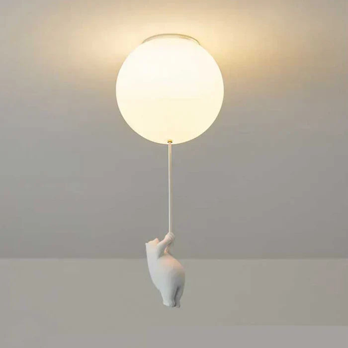 Children's bedroom ceiling light with cute bear holding balloons, whimsical LED decor.