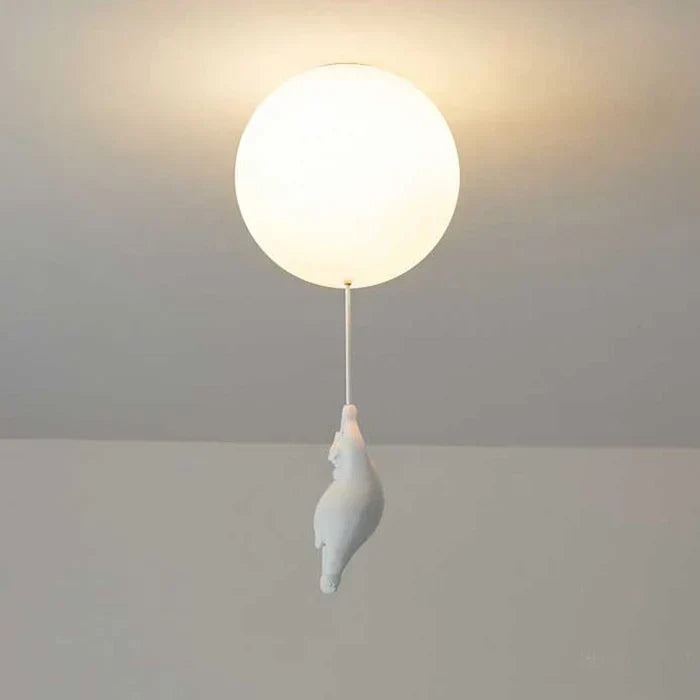 Whimsical bear & balloon pendant lamp for kids room, warm white LED.