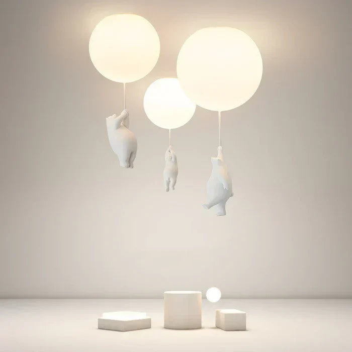 Playful kids room ceiling light: bear holding balloons, perfect for a cozy nursery.