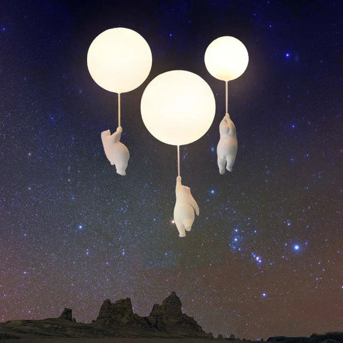 Decorative LED ceiling lamp, featuring a cute bear & colorful balloons for a child's room.
