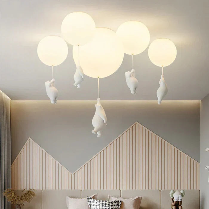 Nursery bear lamp & balloon ceiling light. Whimsical LED decor for playful children's rooms.