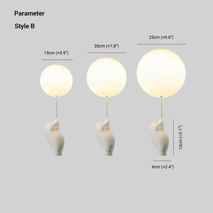 Cute children's ceiling lamp with a bear and balloon design, LED lighting for kids room.
