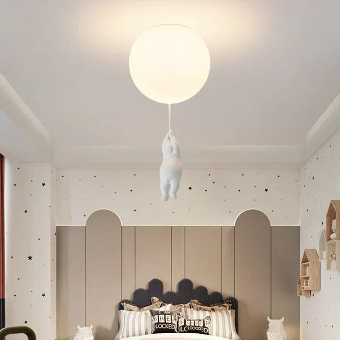 Nursery decor: children's bear and balloon ceiling lamp, whimsical LED light.