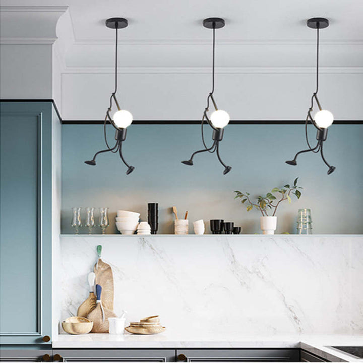 RetroGlow doll pendant lamp, an iron ceiling fixture bringing playful, whimsical lighting to any home space.