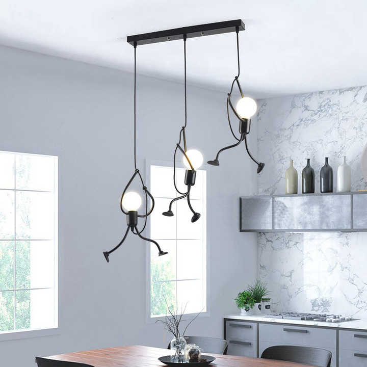 Iron doll pendant lamp featuring a whimsical design, perfect as a cheerful ceiling fixture for playful home decor.