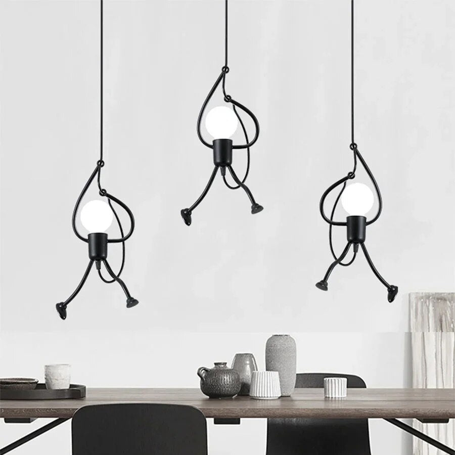 Cheerful whimsical doll pendant lamp, a playful decorative ceiling fixture enhancing any home's unique lighting.