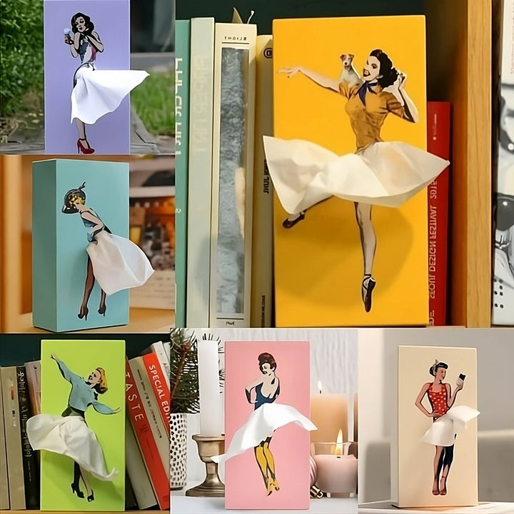 Whimsical Flying Skirt Tissue Box. Unique home decor and playful tissue holder for any room.