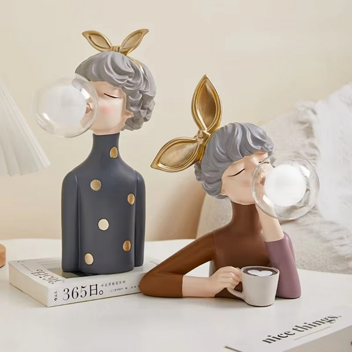 Enchanting whimsical girl figurine lamp, perfect as a bedroom or office table lamp, adding sculptural decor.