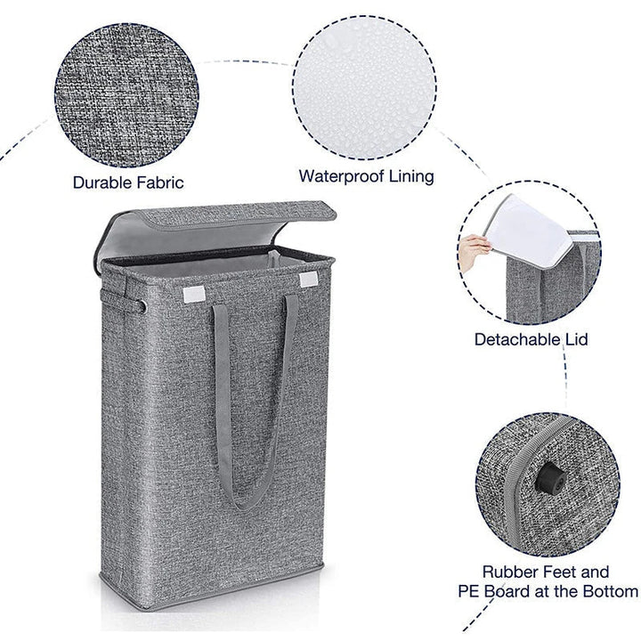 Stackable 45L plastic laundry basket with secure lid, great for dirty clothes in bedroom or utility room