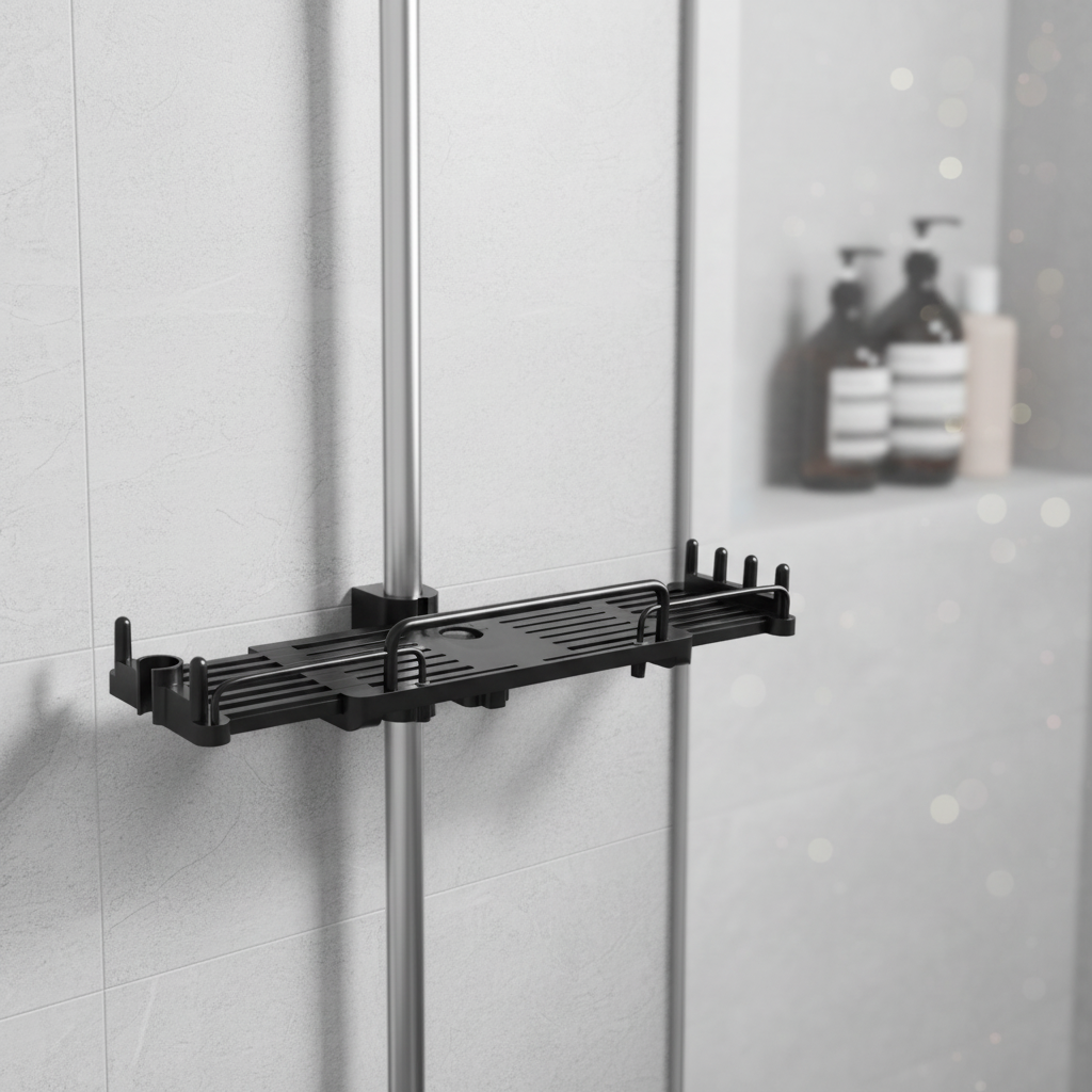 White adjustable waterproof shower caddy shelf, drill-free bathroom organizer with strong grip for bath accessories