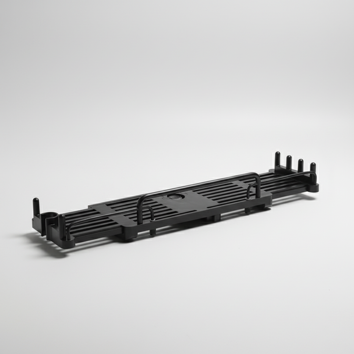 Black waterproof shower caddy with adjustable shelves, a drill-free bathroom organizer for efficient storage