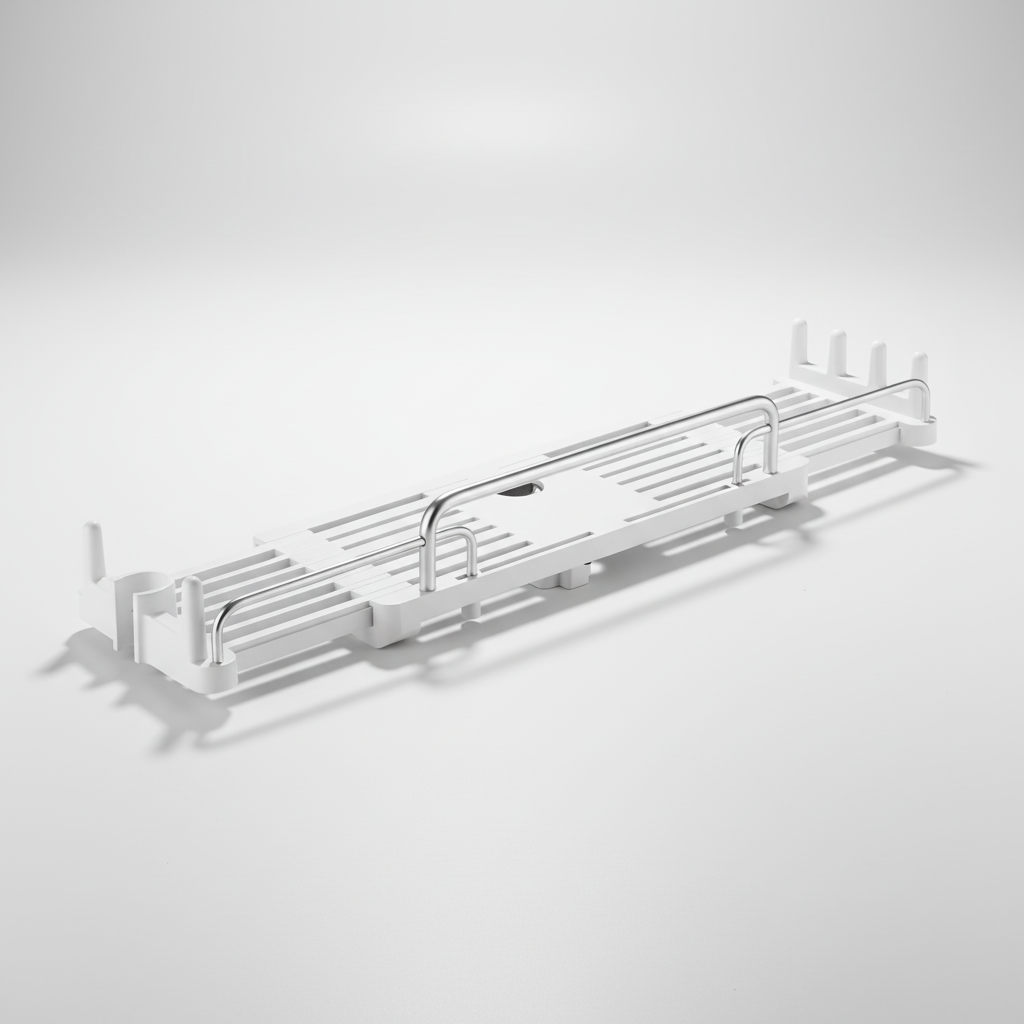 Versatile white adjustable shower caddy shelf, a no-drill bathroom organizer for keeping bath essentials tidy