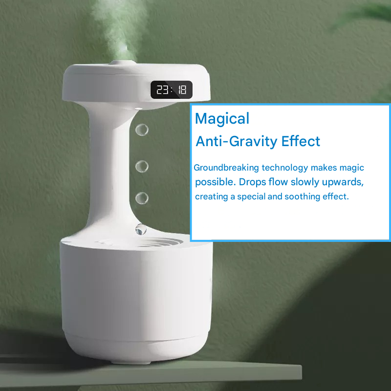 AquaGlow luxury anti-gravity humidifier diffuser in black. A mist maker for soothing aromatherapy.