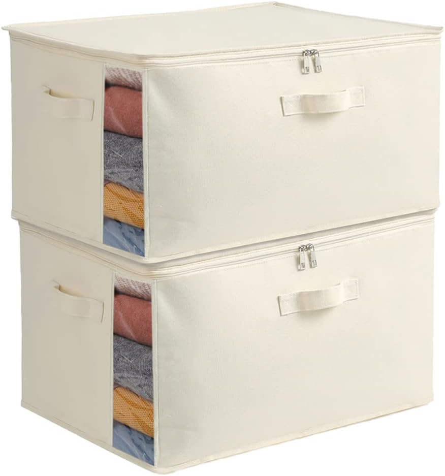 Organized home canvas storage with dual zippers for security, sturdy handles, and clear panel.