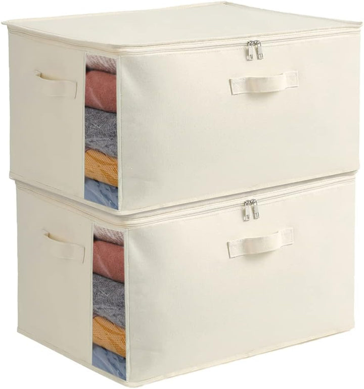 Organized home canvas storage with dual zippers for security, sturdy handles, and clear panel.