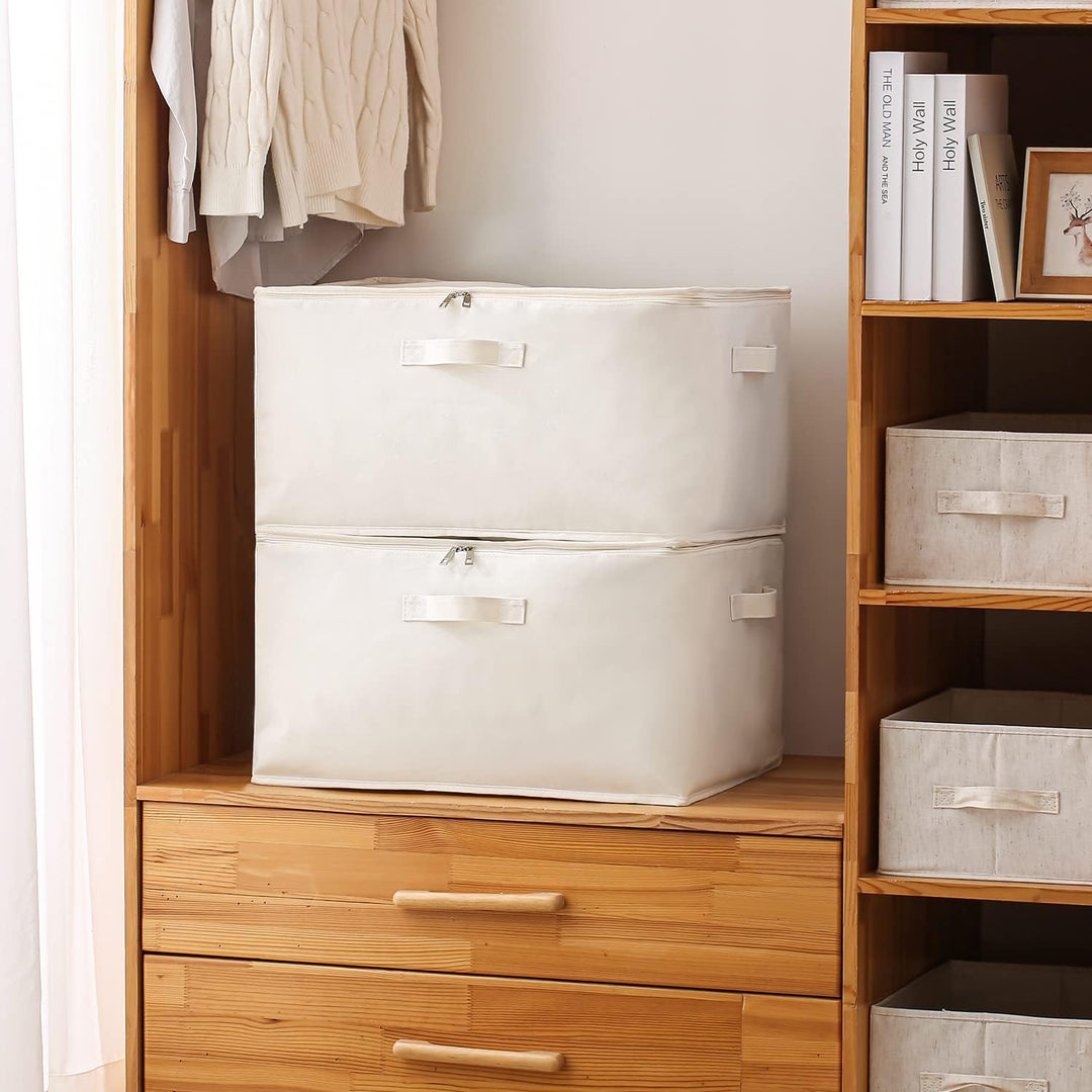 Home storage solution: canvas duffel bag for clothes with top handles and easy-access dual zippers.
