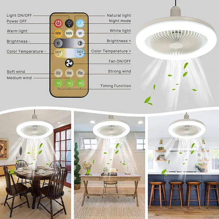 Easy install screw-in ceiling fan with bright LED light. Ideal for quick home comfort & efficient cooling.