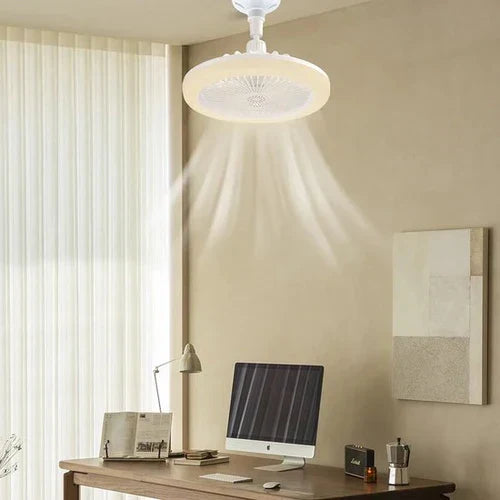Modern ceiling fan with adjustable LED light, suitable for living rooms, bedrooms, or office spaces.