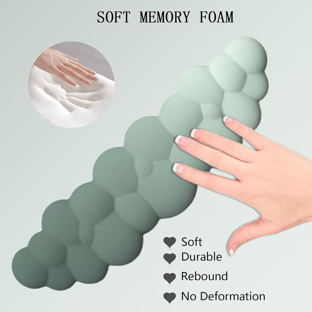 White cloud wrist rest and mouse pad set, plus a coaster, promoting healthy wrist posture