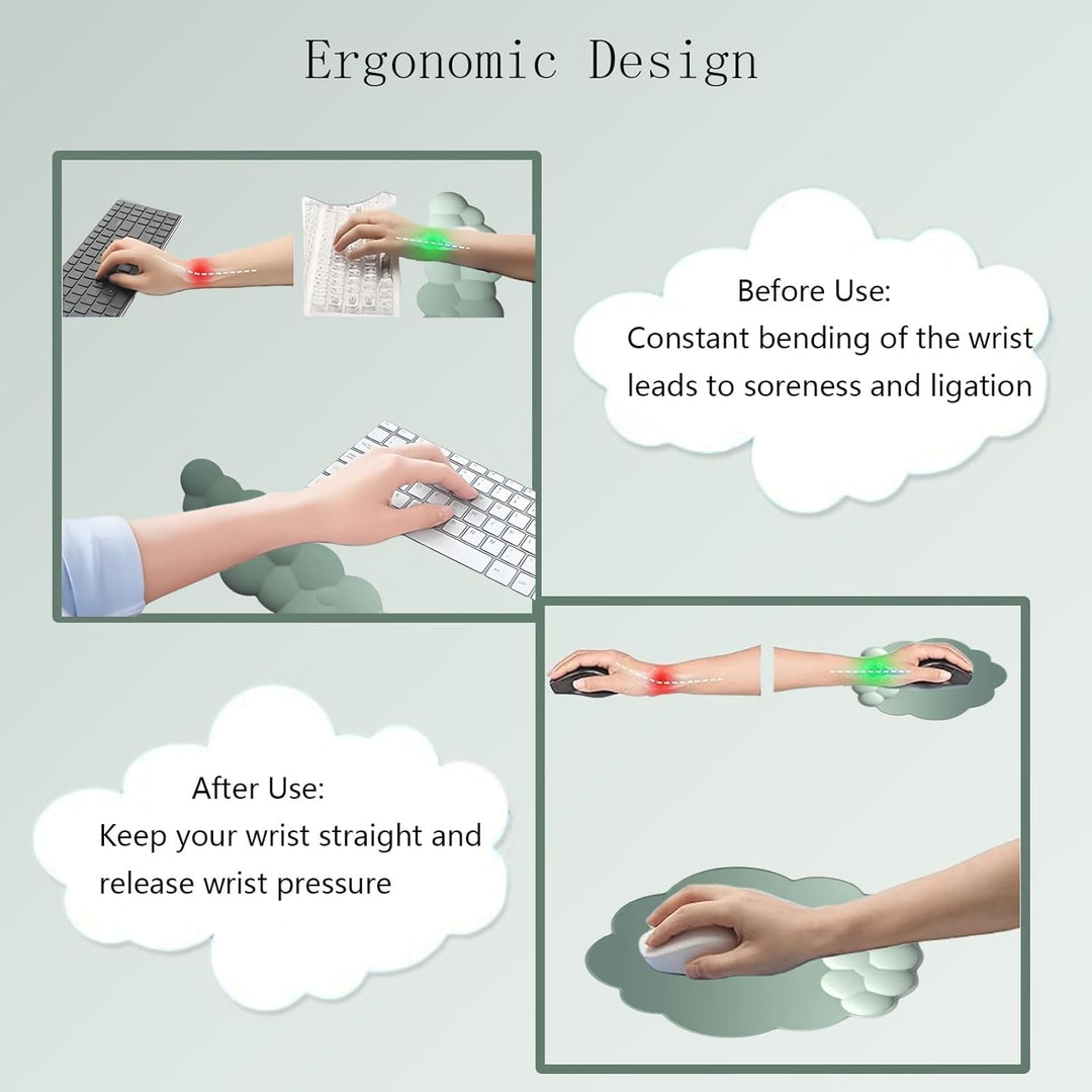 Zeyora cloud wrist rest, mouse pad, and coaster set, providing ultimate desk comfort
