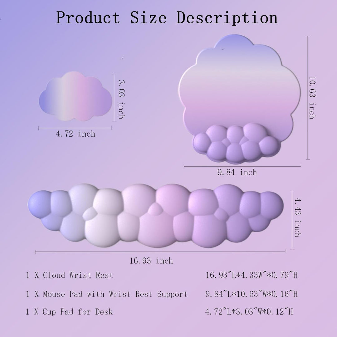 Cloud wrist rest set with a non-slip mouse pad and practical coaster for desk organization