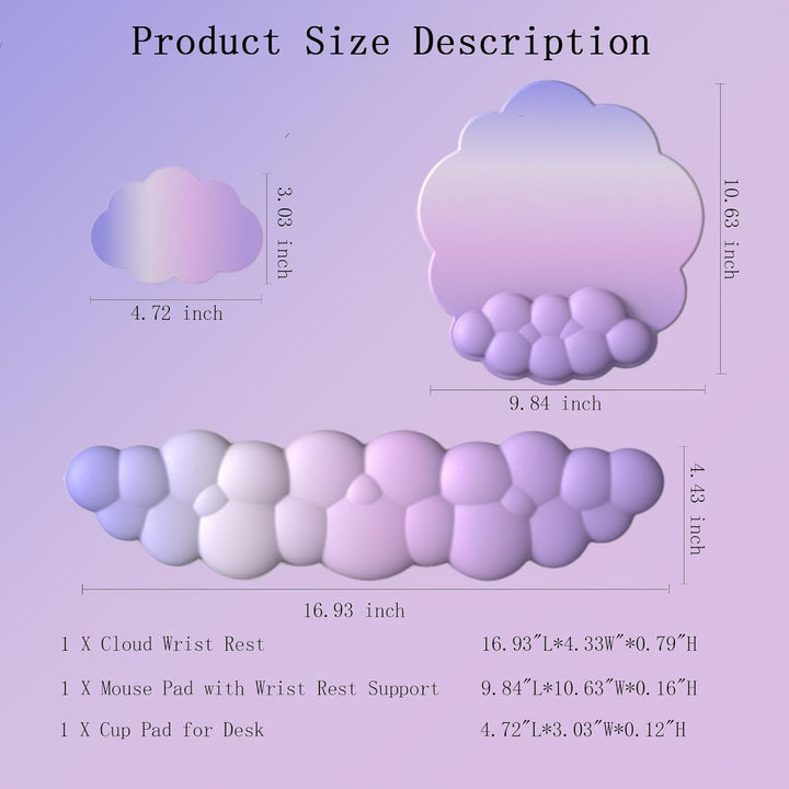 Cloud wrist rest set with a non-slip mouse pad and practical coaster for desk organization