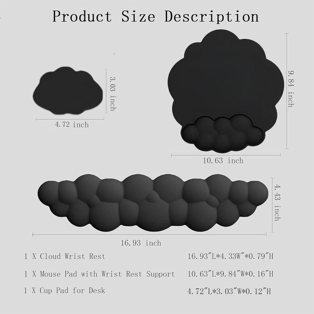 Memory foam cloud wrist rest, ergonomic mouse pad, and coaster set for optimal support