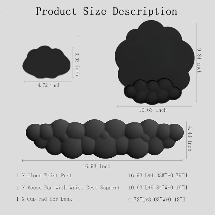 Memory foam cloud wrist rest, ergonomic mouse pad, and coaster set for optimal support