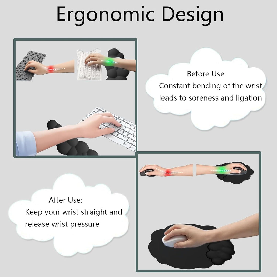 Ergonomic cloud wrist rest set from Zeyora: mouse pad and coaster for office support