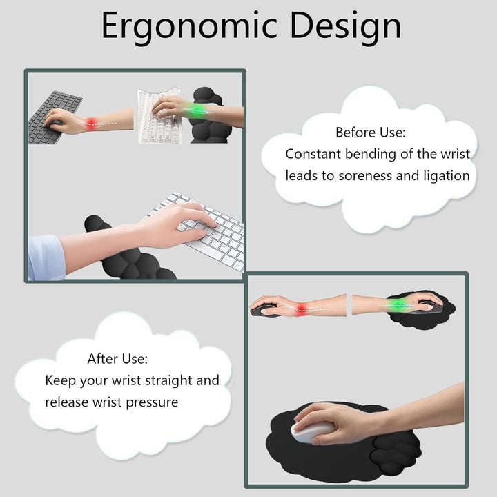 Ergonomic cloud wrist rest set from Zeyora: mouse pad and coaster for office support