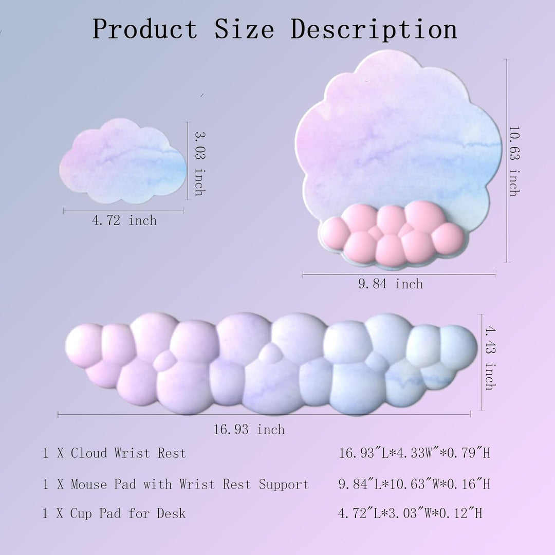 Zeyora cloud wrist rest set: ergonomic support for keyboard, mouse pad, and drink coaster