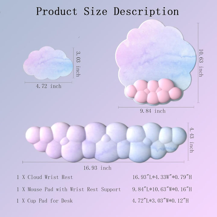 Zeyora cloud wrist rest set: ergonomic support for keyboard, mouse pad, and drink coaster