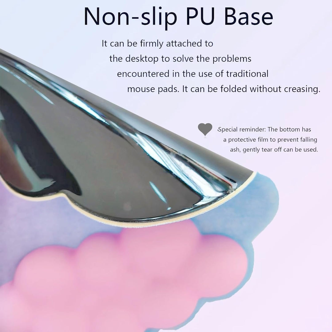 Memory foam cloud wrist rest set for keyboard and mouse, with a coordinating desk coaster