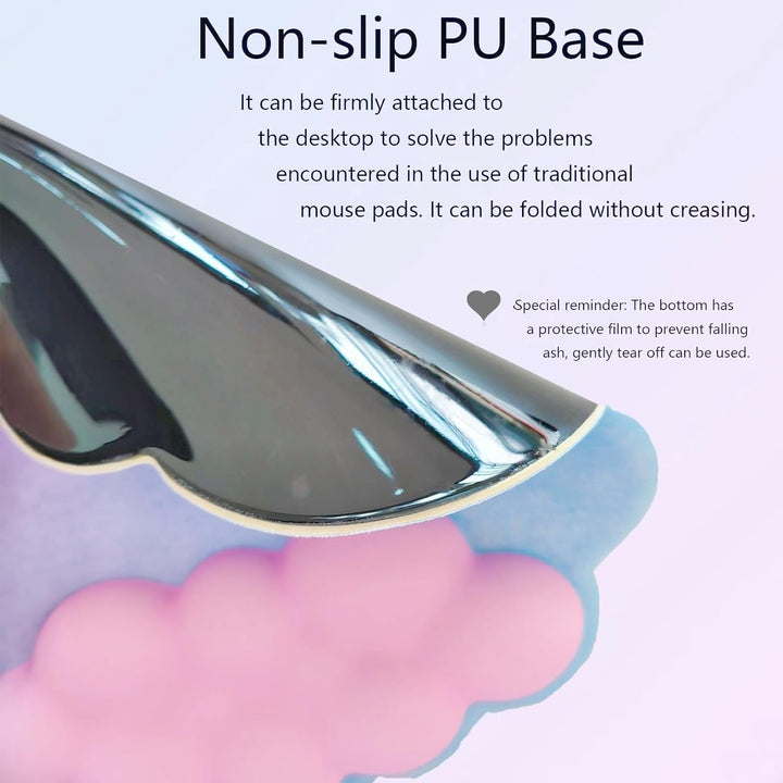 Memory foam cloud wrist rest set for keyboard and mouse, with a coordinating desk coaster