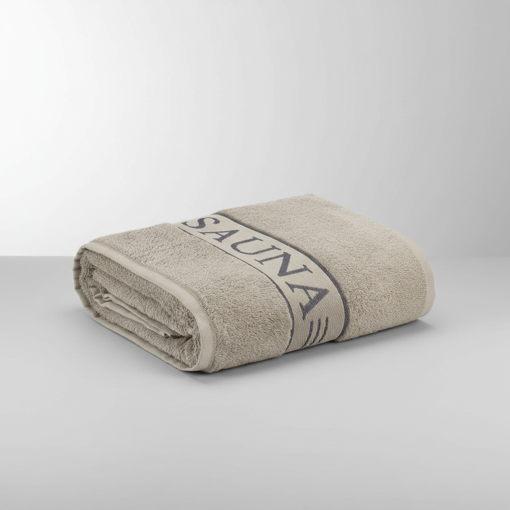 Folded Unisex Premium Cotton Sauna & Spa Towel by SaunaEssence, luxury absorbent bath linen