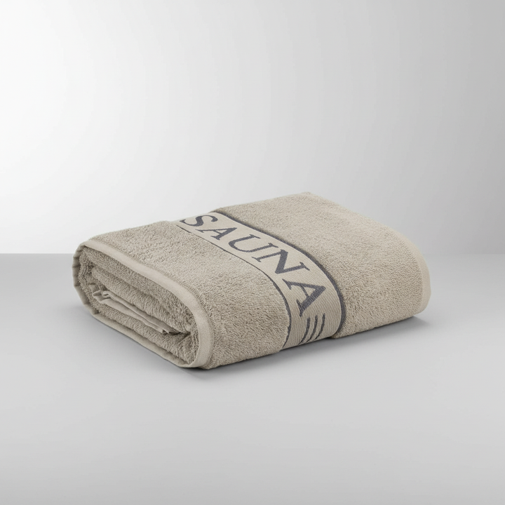 Folded Unisex Premium Cotton Sauna & Spa Towel by SaunaEssence, luxury absorbent bath linen