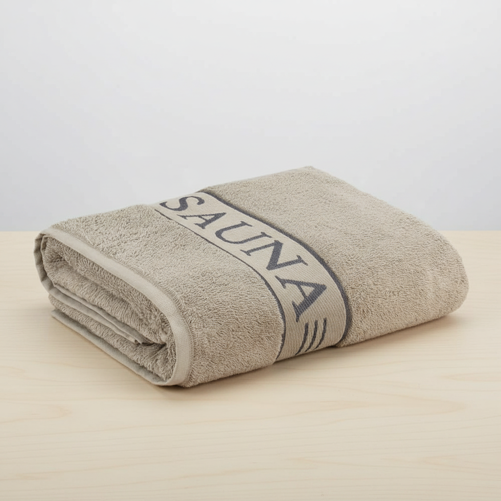 Detail shot of the subtle woven texture on a white Premium Cotton Sauna & Spa Towel, Oeko-Tex