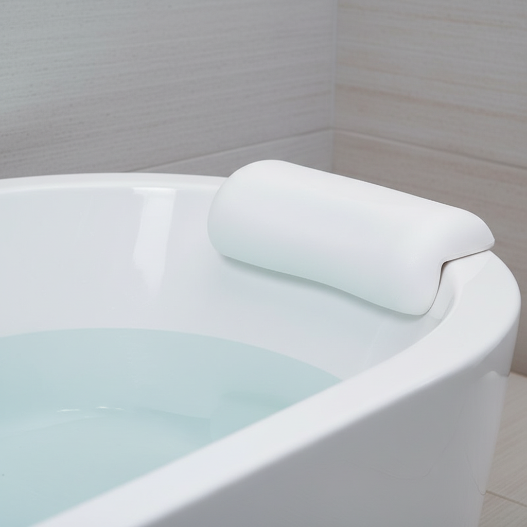 Unisex anti-slip bath pillow providing comfortable neck support, ideal for a relaxing spa experience.