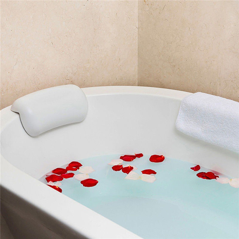 Close-up of an anti-slip bath pillow, showcasing its comfortable design for optimal neck support during bathing.