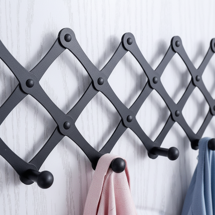 HookFold innovative space-saving hooks, ideal for bathroom towel organization on a white wall