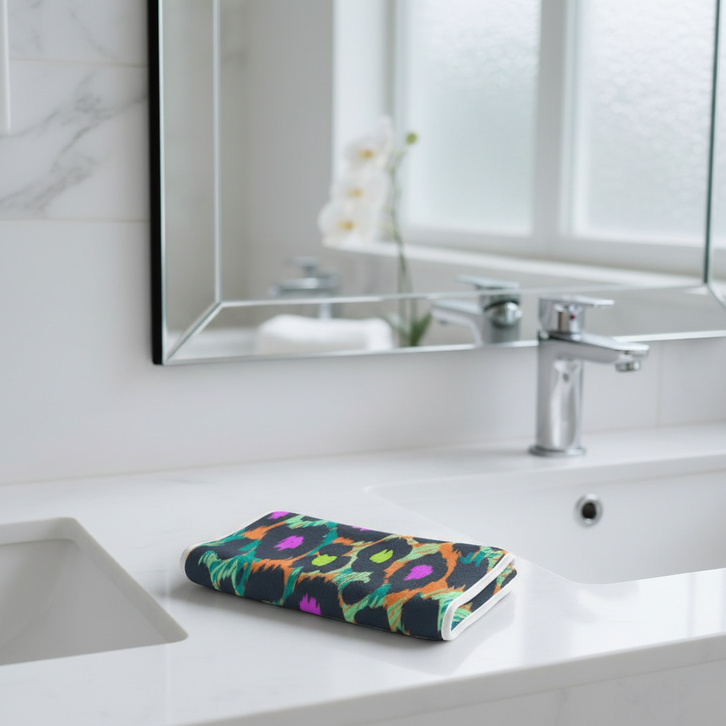 White hygienic facial towel set with six soft towels stacked, ideal for daily skincare rituals, designed for women