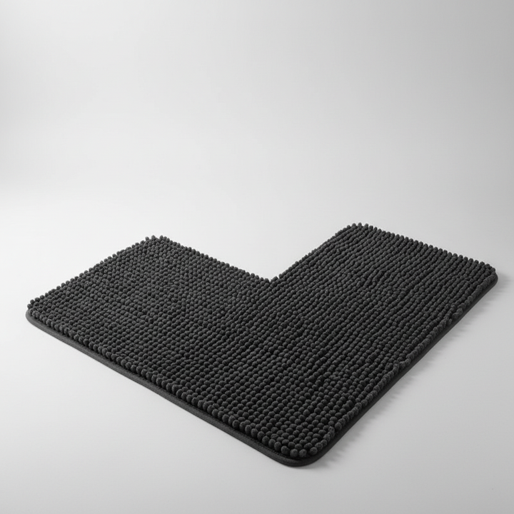 Beige L-shaped non-slip corner shower mat, machine washable for easy home decor maintenance.